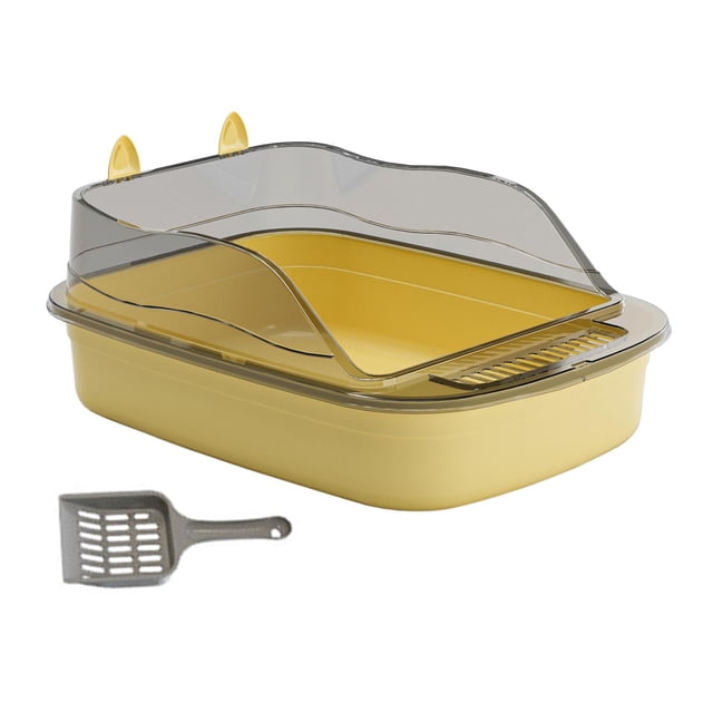 MERIGLARE Cat Litter Box Cat Sand Basin with High Side Cat Litter Container Durable yellow