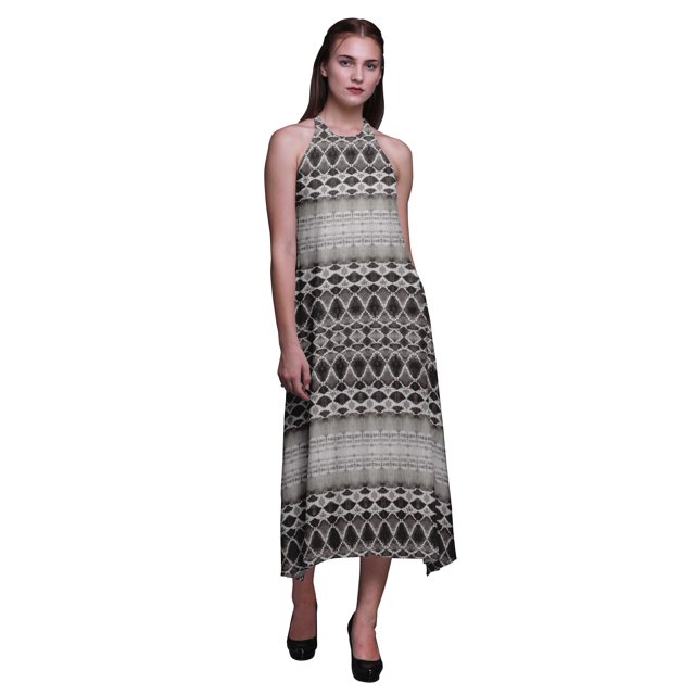 Bimba Robe de Plage Teinture sur Nœuds pour Femmes, Imprimée, Dos Nu, Longue, à Col Licou, Ray-Ondrée - Moyen