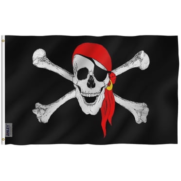 ANLEY [Fly Breeze] 3x5 Feet Jolly Roger Flag with Red Bandana - Vivid Color and UV Fade Resistant - Canvas Header and Brass Grommets - Pirate Banner Flags