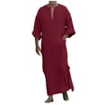 thumbnail image 1 of Caftan Thobe pour Hommes Décontracté à Manches Longues Robe pour Hommes à Col en V Thobe Musulman pour Hommes Caftan Rouge, 1 of 5
