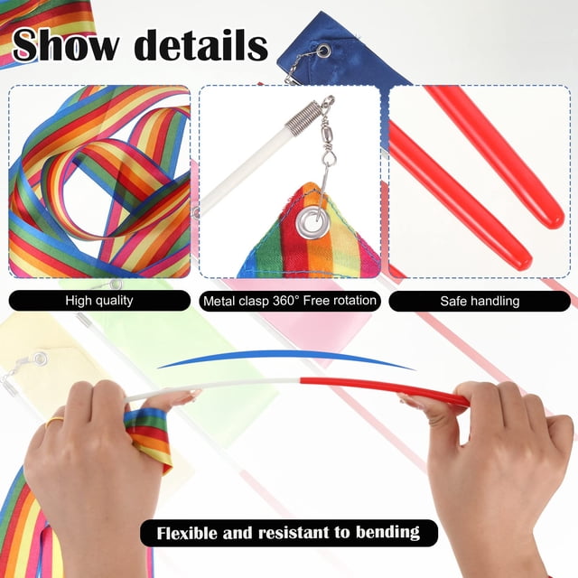 mmirethe 6pack/lot Colorfast Gymnastics Ribbon With Reinforced Stick For Long-lasting Flexible Joint 1Set