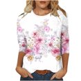 thumbnail image 2 of Xihbxyly Hauts pour Femmes Décontractés Mode pour Femmes Manches Trois Quarts Rétro Col Rond Imprimé de Pâques Hauts Amples Blouse, 2 of 4