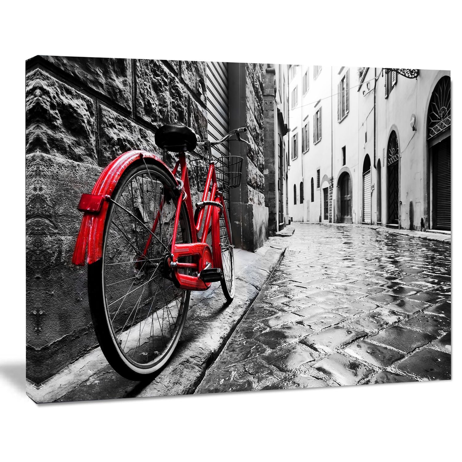 Tableau à toile imprimée Design Art Paysage urbain Bicyclette rouge rétro vintage