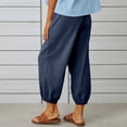 thumbnail image 4 of Women‘s Cotton Linen Pants Drawstring Elastic Waist Capri Pants Lounge Pants with Pockets, 4 of 9
