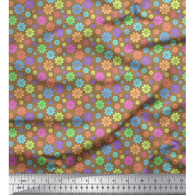 Soimoi Rayon Fabric Circle & Floral Artistic Print Sewing Fabric Yard 42 Inch Wide