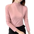 thumbnail image 1 of Baberdicy T-Shirts pour Femmes Femmes Ajusté Décontracté Uni Manches Longues Col Roulé Simulé Blouse Hauts Coupe Ajustée Extensible Couche T-Shirts Hauts pour Femmes Rouge, 1 of 8