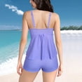 thumbnail image 4 of UPPADA Womens Plus Size Two Piece Bathing Suits V Neck Lace Up Flowy Swim Dress Tummy Control Modest Swimwear with Bottoms Suspenders Backless Swim Suits Purple,L, 4 of 8