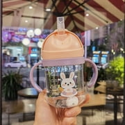 Pink baby water bottle 250 ml for outdoor use with straw and handle