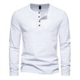 thumbnail image 1 of Yuyuzo Men Basic Tops Long Sleeve 1/4 Button Notch V Neck Cozy Fall Casual Shirts Blouse Solid Color, 1 of 5