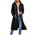 thumbnail image 2 of CEHVOM Manteau à Capuche Décontracté pour Femmes à Manches Longues, Ample, Mode, avec Poches, Fermeture Éclair, Uni, Liquidation, 2 of 7
