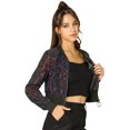 thumbnail image 1 of INSPIRE CHIC Blouson Bomber Court à Paillettes Scintillantes avec Fermeture Éclair pour Femme, 1 of 6
