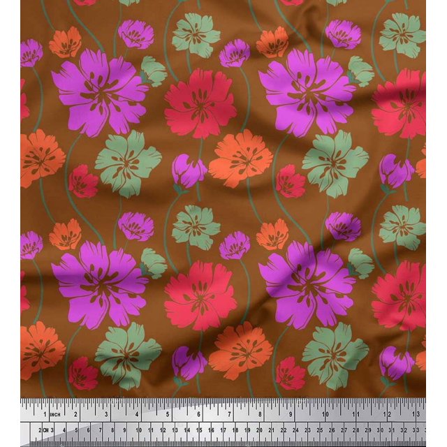 Soimoi Tissu Cambric en Coton Tissu Floral Artistique Imprimés au Mètre 42 Pouces de Large
