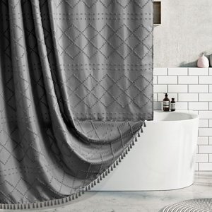 SuxuMhao Linge de douche Rideau - Rideau de douche imperméable lavable avec lin, rideau de douche Boho, lin de douche gris, W36"*H72" 1 Rideau de pièce pour salle de bains, Rideaux de douche durables, Style 9