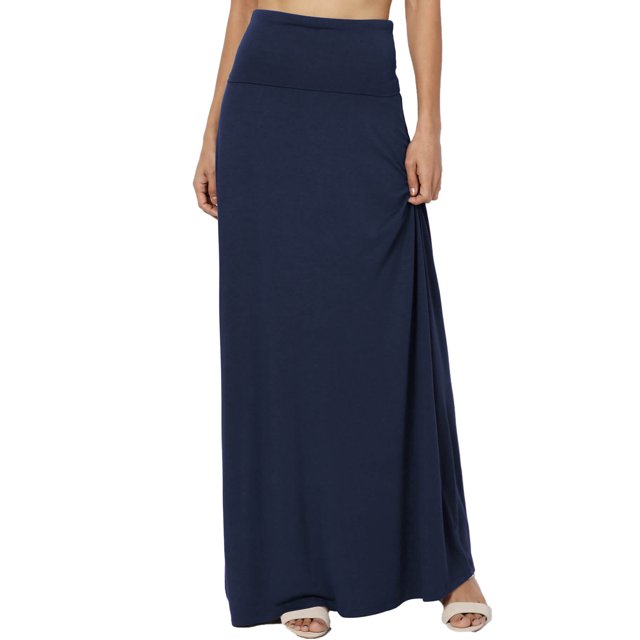 Jupe Longue Maxi Décontractée en Jersey Drapé Pliable pour Femmes P-3X