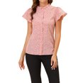 thumbnail image 1 of INSPIRE CHIC Women's Summer Dots Print Ruffle Stand Collar Button Down Blouse Shirts S Pink, 1 of 6