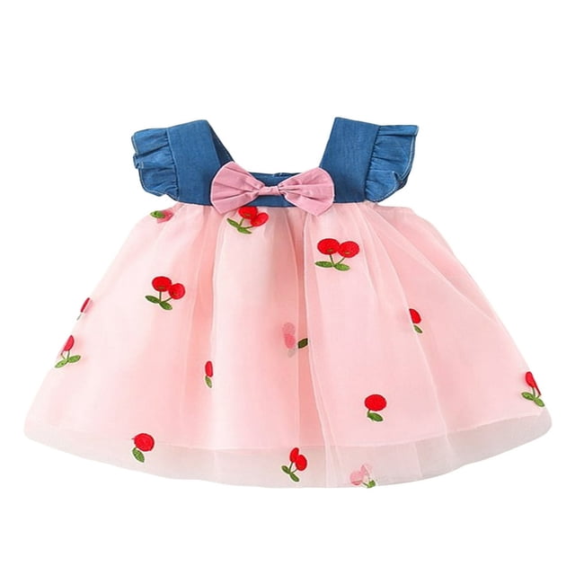 Robe de Princesse pour Bébé Fille avec Broderie de Cerises et Patchwork