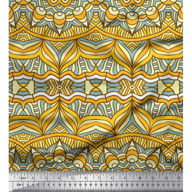 Soimoi Polyester Crepe Fabric Mandala Kaleidoscope Print Sewing Fabric Yard 52 Inch Wide
