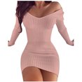thumbnail image 1 of LLYwey en Liquidation Robes en Lin pour Femmes 2024 Mode Uni Col en V Manches Longues Fourreau Robe Moulante Nouvelles Robes de Travail Roses m, 1 of 5