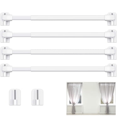 4 Pieces Curtain Rod for Curtain Extendable Cupboard Bars Tensions Rod Adjustable Plastic Curtain Rod with 10 Pieces Self Adhesive Hooks for Home Bathroom Hotel Supply, White (15.7 to 27.5 Inch)