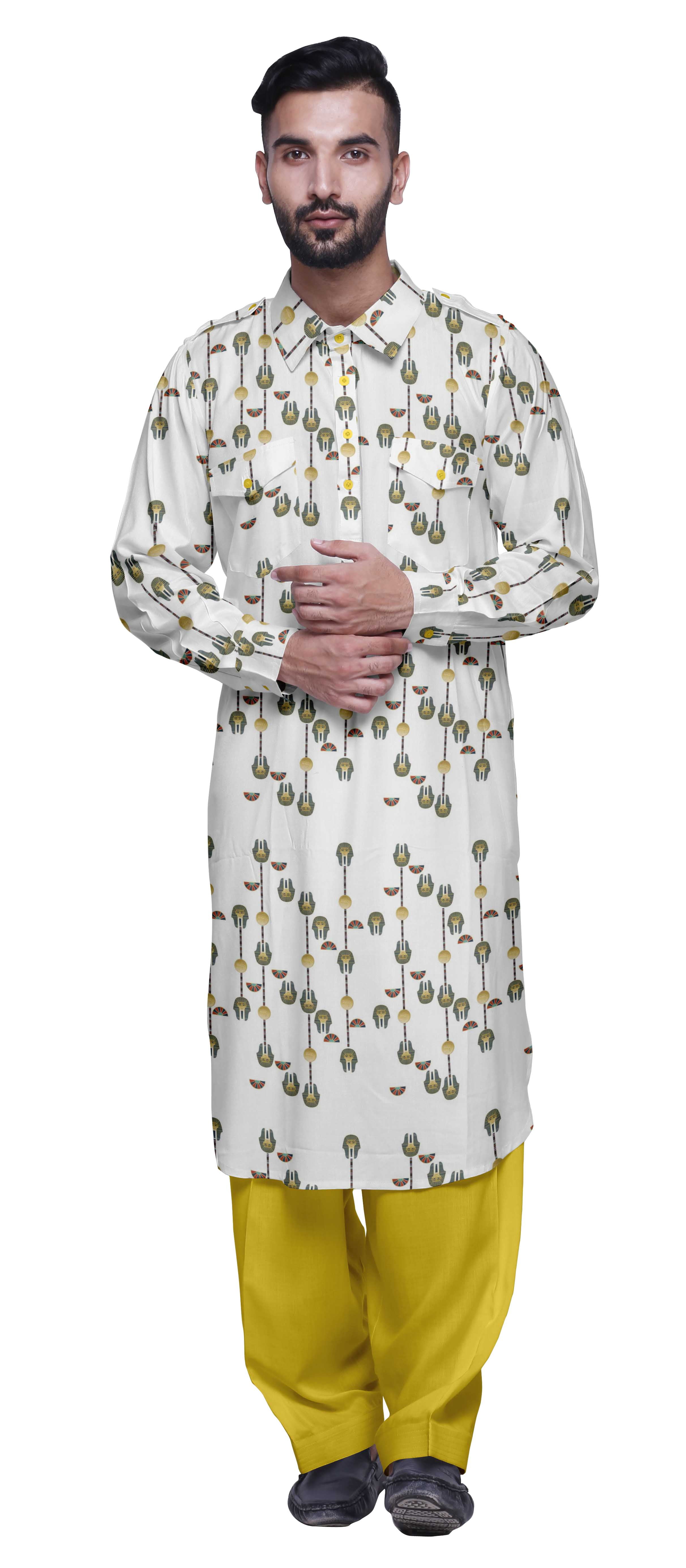 Atasi Kurta Pathani pour Hommes à Col Classique à Manches Longues Salwar Ensemble de Kurta de Mariage