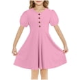 thumbnail image 1 of RXIRUCGD 2025 Vêtements d'Été pour Enfants Filles Robe d'Été Couleur Unie Col Rond Manches Courtes Robe Décontractée et Confortable pour Adultes, 1 of 6