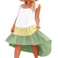 thumbnail image 4 of Women Summer Ruffled Sleeve Dress  Contrast Color/Solid Color Square Neck Irregular Hem Dress for Beach  Date, 4 of 6