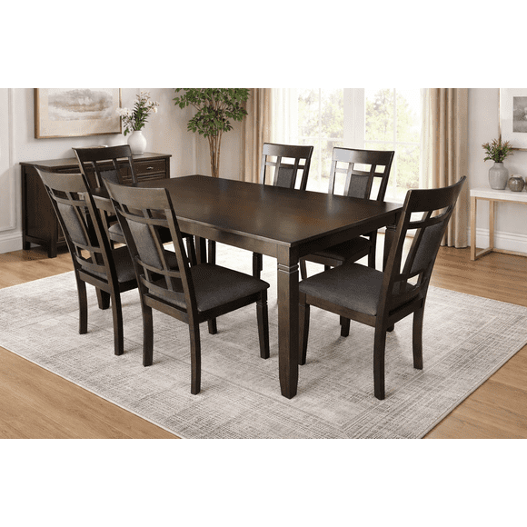 K-Living 7-Piece Solid Wood Dining Table Set in Grey (Table & 6 Chairs)
