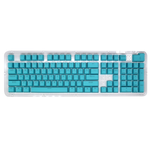 EGNMCR Keyboard Gaming Keyboard 104 Keys Cap Colorful-Backlit Gaming Keycap Replacement Mechanical Keyboard with 104 turquoise keycaps in OEM profile. Designed for mechanical keyboards, these ergonomic keycaps feature a two-color injection molding process for fade resistance and durability. Ideal for gaming setups and keyboard customization, the set includes a key puller for easy replacement.