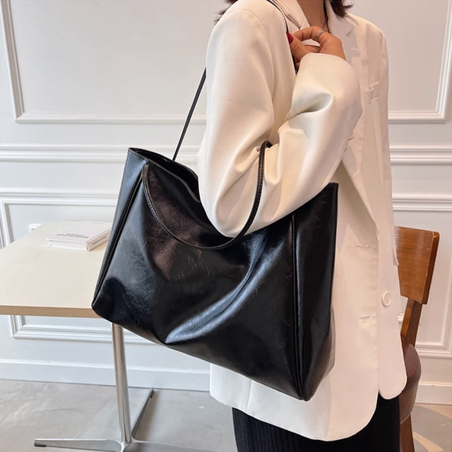 Trendy Ladies' Tote Bag Large Capacity Soft Leather Shoulder Bag Handcarry Bucket Purse