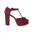thumbnail image 3 of BLISSFUL STEP Women's Shoes Mary Janes Platform Pumps T-Strap Block Heel Round Toe Bow Decor Casual Shoes Burgundy 10, 3 of 7
