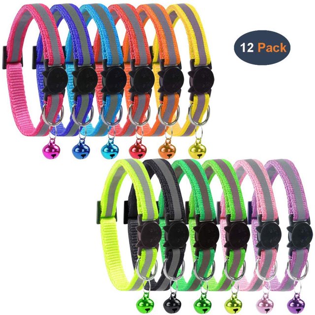 Ensemble de 12 Colliers pour Chat, avec Clochettes, Sangles Réfléchissantes et Boucle de Sécurité, Ajustables