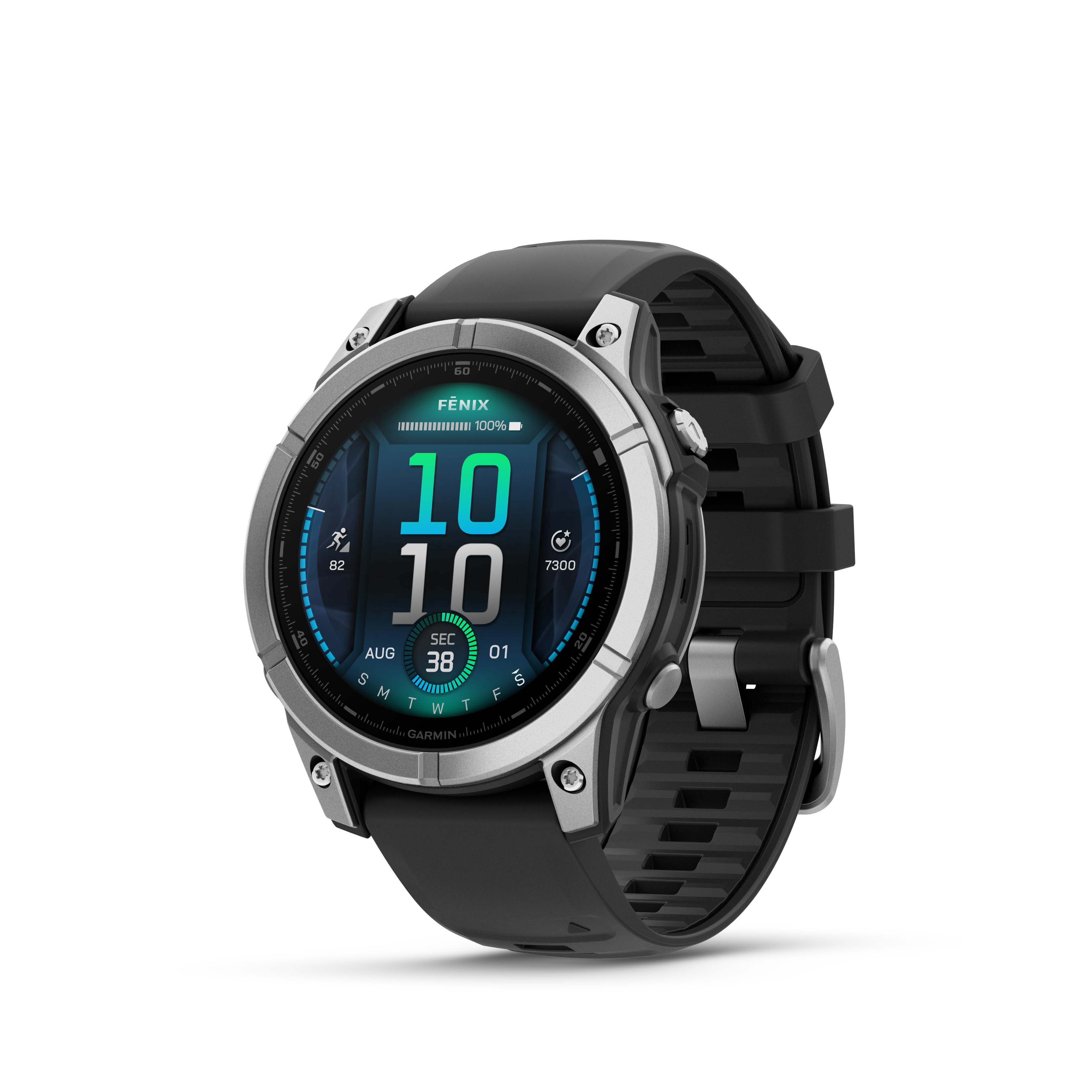 Garmin fenix E AMOLED Display GPS Smartwatch - 47-mm - Stainless Steel Bezel with Black Silicone Band
