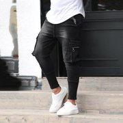 EGNMCR Jeans pour hommes, Men's Elastic Waist Loose Fit Denim Pantalons, Mens Tir sur Jeans Mode pantalon homme Détresse Long Pantalon Streetwear Hommes Pantalonnes