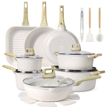 GIPP Ensemble de 21 Pcs de Batteries de Cuisine en Céramique, Ensemble de Casseroles et Poêles Antiadhésives, Batterie de Cuisine Compatible Induction et Lavable au Lave-Vaisselle
