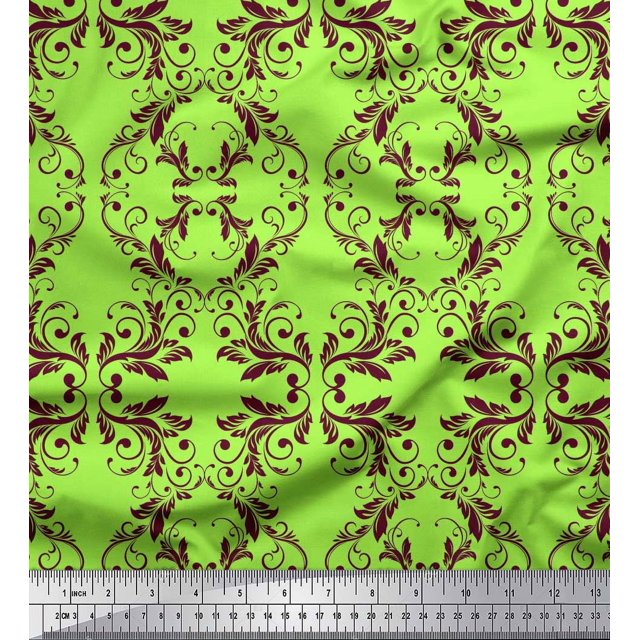 Soimoi Green Rayon Fabric Quaterfoil Damask Decor Fabric Printed Yard 42 Inch Wide
