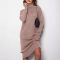 thumbnail image 2 of cfhntfmh Robes Chandails pour Femmes Tricot Doux Col Montant Manches Longues Robe Chandail Fête Décontractée Couleur Unie Robe Mini, 2 of 3