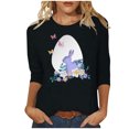 thumbnail image 1 of RKSTN Hauts pour Femmes Pâques Mignon Lapin Imprimé Coupe Ample Hauts Col Rond Manches 3/4 Printemps Été Blouse Douce, 1 of 4