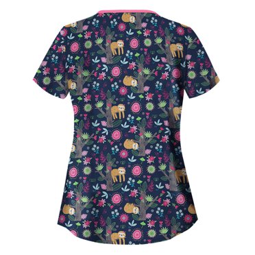 RKSTN Blouse d'Uniforme de Travail à Manches Courtes Imprimé Animal pour Femmes