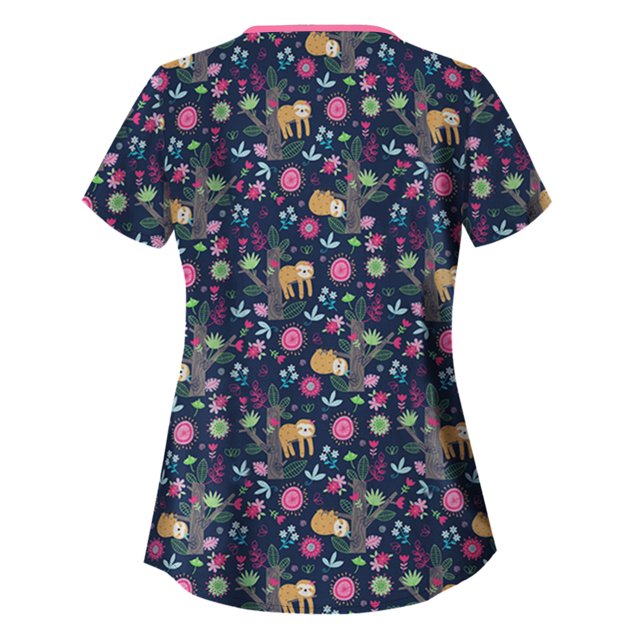 RKSTN Blouse d'Uniforme de Travail à Manches Courtes Imprimé Animal pour Femmes