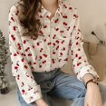 thumbnail image 1 of Haut pour Femme Lady Fashion Rétro à Imprimé, Manches Longues, Col à Revers, Chemisier Décontracté, 1 of 1