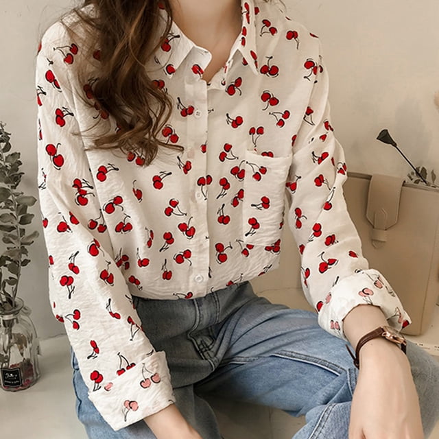 Haut pour Femme Lady Fashion Rétro à Imprimé, Manches Longues, Col à Revers, Chemisier Décontracté