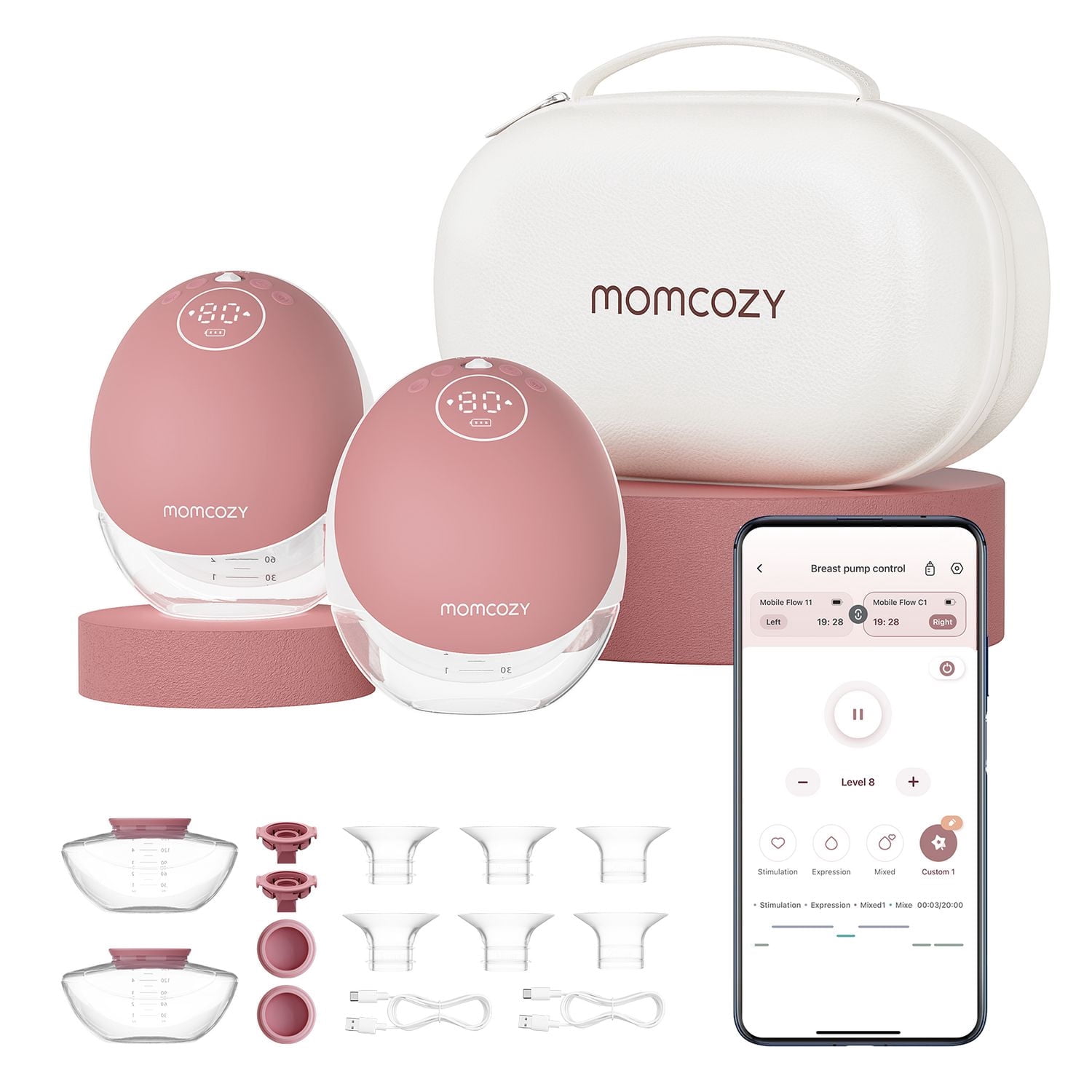 Momcozy M9 Hands Free Dual Portable Electric Breast Pump, Wearable Breastfeeding Pump with App Control & 15 Levels-M9, 24mm