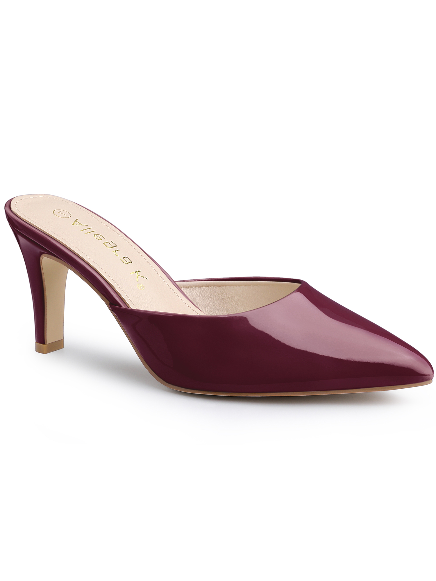BLISSFUL STEP Women's Pointed Toe Stiletto Heels Slide Mules Burgundy (Size 9)