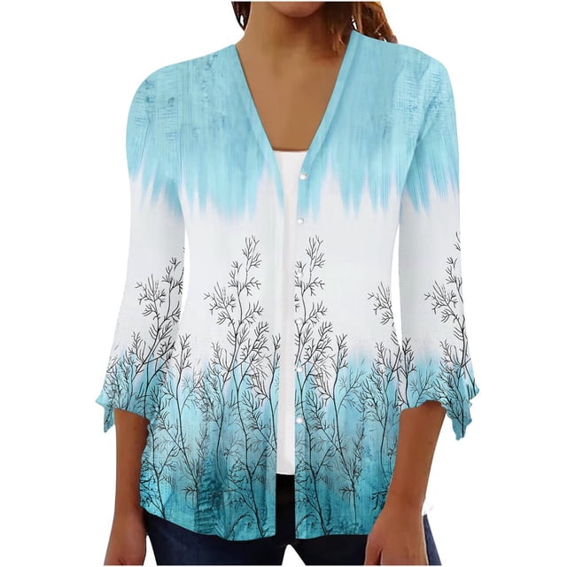 Femmes Cardigan 3/4 Manches Bouton vers le Bas Kimonos Légers Cardigan Décontracté Automne Vêtements Tops