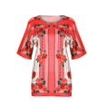 thumbnail image 2 of Women‘s Flower Print O-Neck Short Sleeve Blouse T-shirt, 2 of 6