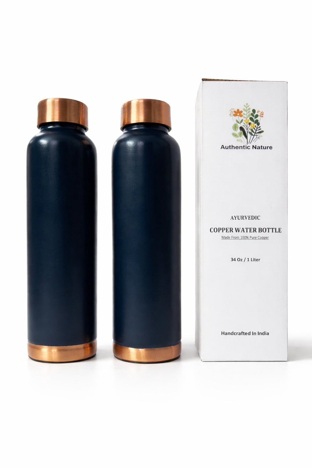 Authentic Nature Copper Water Bottle 900ml | With Anti Oxidant Properities | Provides Health Benefits | Pure Tamba | Blue (Pack of 2 Bottles)