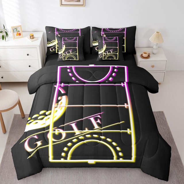 YST Golf Neon Light Comforter Set, 7-Piece, Sports, King Size