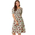 thumbnail image 1 of INSPIRE CHIC Robe Midi Décontractée pour Femme à Encolure Carrée, Manches Bouffantes, Smockée, à Fleurs, 1 of 6