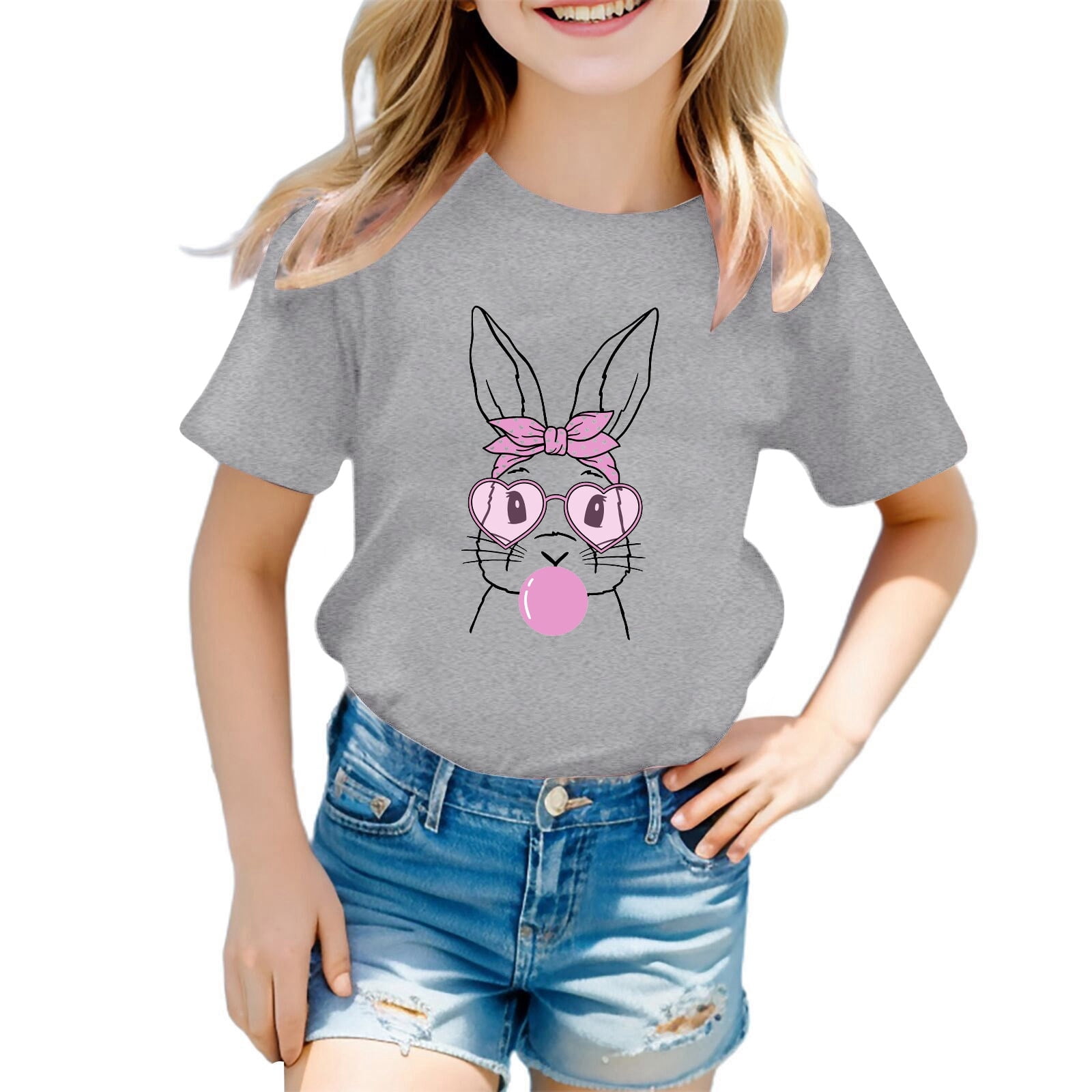 TZEWGL Cute Shirt For Toddler Cute Rabbit Graphic Short Sleeve Crewneck Clothing For Baby size 4-5T