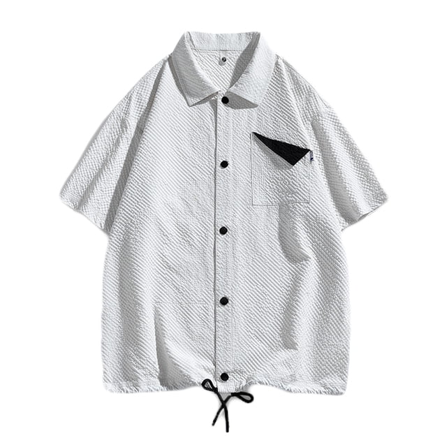 Birdeem Shirts for Men Mens Contrasting Colors Pocket Casual Fashion Lapel Collar Drawstring Hem Shorts